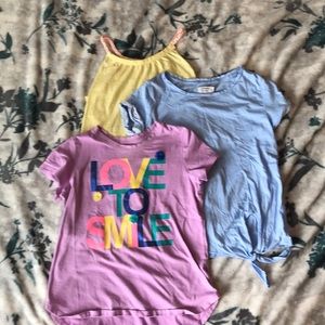 Blue, yellow, and purple shirts/ tank top